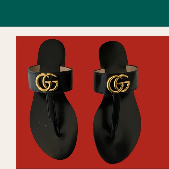 GUCCI black flats thong leather NEW IN BOX 39/9 - Picture 1 of 5